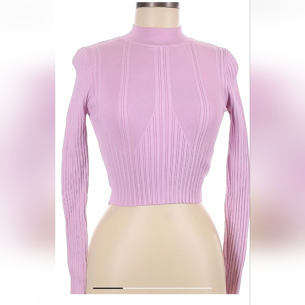 Forever 21 Pink Ribbed Women's Long Sleeve Mock Neck Top sz M